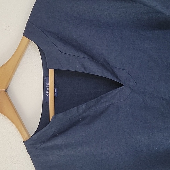 Chaps Navy Linen Pullover Vneck Blouse Tunic Size Small S - Picture 3 of 5
